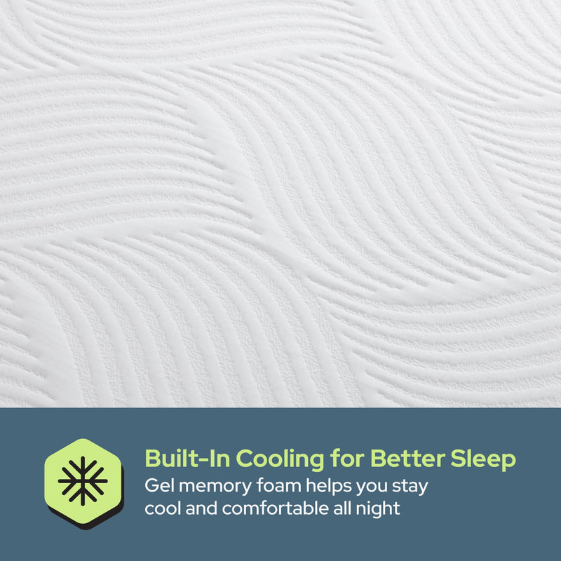 Gel memory foam mattress surface with built-in cooling technology for comfortable sleep.