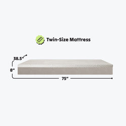 Twin-size mattress dimensions 38.5x75x8 inches, ideal for comfortable sleeping.