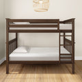 Wooden bunk bed with mattresses and minimalist design in a modern bedroom.