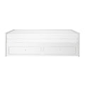 White wooden daybed with two under-bed storage drawers and white mattress — modern twin bed for kids' or guest bedroom