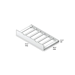 Twin trundle bed frame with slatted base and solid front panel — under-bed trundle drawer for twin-size mattress, dimensions 74 1/2" long x 40 3/4" wide x 11 3/4" tall (line drawing)