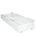 White under-bed storage drawer with two compartments, low-profile wooden rolling trundle organizer for bedroom and kids' room storage