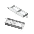Diagram of two under-bed storage drawers with dimensions: one 74 inches long × 24.5 inches wide × 11.75 inches tall, and one 35.25 inches wide × 23 inches deep × 6 inches tall.