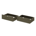 Set of two under-bed storage drawers in gray-brown woodgrain finish with finger-pull cutouts and visible metal fasteners