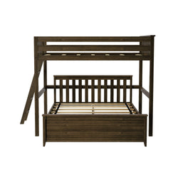 Wooden loft bed frame with ladder and slatted design for modern bedroom decor.