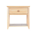 Wooden bedside table with single drawer and shelf, ideal for bedroom storage.