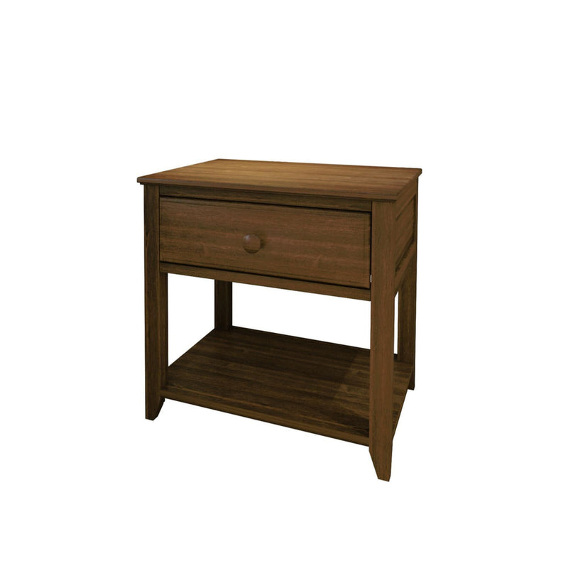 Wooden nightstand with single drawer and lower shelf, perfect for bedroom storage and decor.