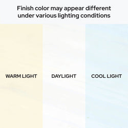 Comparison of finish color under warm light, daylight, and cool light conditions.
