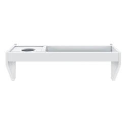 White wall-mounted shelf with compartments for desk organization.
