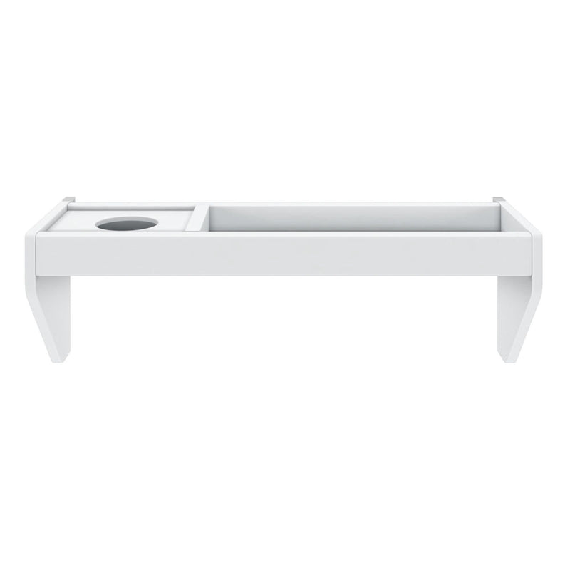White wall-mounted shelf with compartments for desk organization.