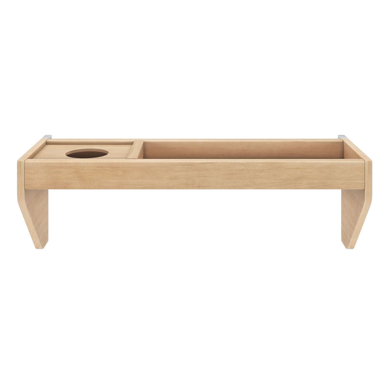 Wooden minimalist shelf with integrated cup holder, ideal for modern home decor.
