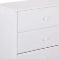White wooden three-drawer dresser with round knobs, minimalist modern bedroom storage chest