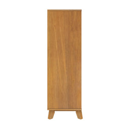 Tall wooden storage cabinet with legs in oak finish, ideal for home organization and modern interior design.