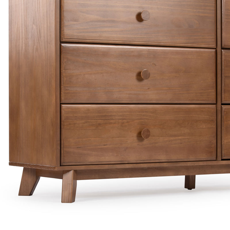 Modern wooden dresser with sleek design and smooth finish, featuring spacious storage drawers and contemporary style.