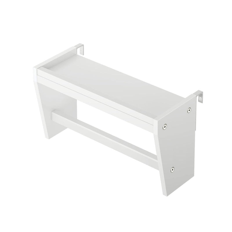 White wall-mounted floating shelf with minimalist design.
