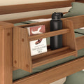 Wooden bedside shelf with a book and water bottle, perfect for bedroom storage and organization.