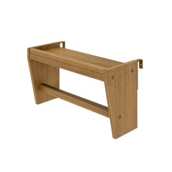 Wooden folding wall-mounted desk for space-saving home office solutions.