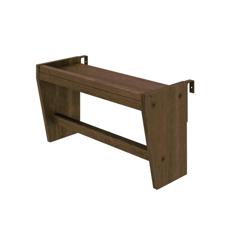 Wooden floating shelf with a rustic finish, ideal for modern home decor and storage solutions.