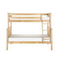 Solid wood twin-over-full bunk bed with ladder and slatted rails, natural maple finish, space-saving kids bedroom furniture