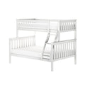 White wooden loft bed with ladder and safety rails, twin-over-full bunk bed for kids bedroom