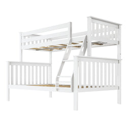 White wooden bunk bed with ladder for kids' bedroom.
