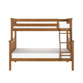 Twin-over-full wooden bunk bed with ladder and guard rails, natural wood finish loft bed ideal for kids' and teen bedrooms
