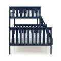Navy blue wooden twin-over-twin bunk bed with ladder, slatted rails and white mattresses — space-saving modern kids' bedroom furniture