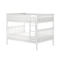 White wooden loft bunk bed with ladder, slatted headboard and safety guard rails — modern kids bedroom space-saving bunk bed