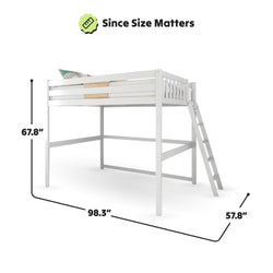 White loft bed with ladder dimensions: 67.8 inches height, 98.3 inches length, 57.8 inches width.