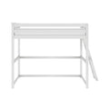 White wooden loft bed frame with ladder and guard rails, space-saving twin bed for kids' bedrooms