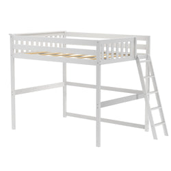 White wooden loft bed with ladder for kids' bedroom.