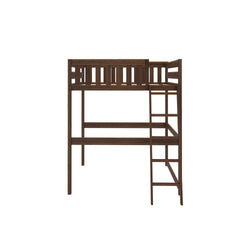 Wooden loft bed with ladder in minimalist design for kids' bedroom.