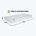 Twin XL mattress with white textured cover, extra-long twin 79.5 x 38.5 x 8 inches — low-profile mattress ideal for dorms and small bedrooms