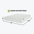 Queen-size mattress 60 x 79.5 x 8 inches, white textured cover product image with dimension arrows