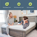 Couple enjoying comfort on a mattress with breathable cover, perforated top layer, and optimal airflow features in a stylish bedroom.