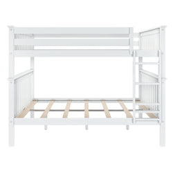White wooden bunk bed frame with ladder, ideal for children's bedrooms.