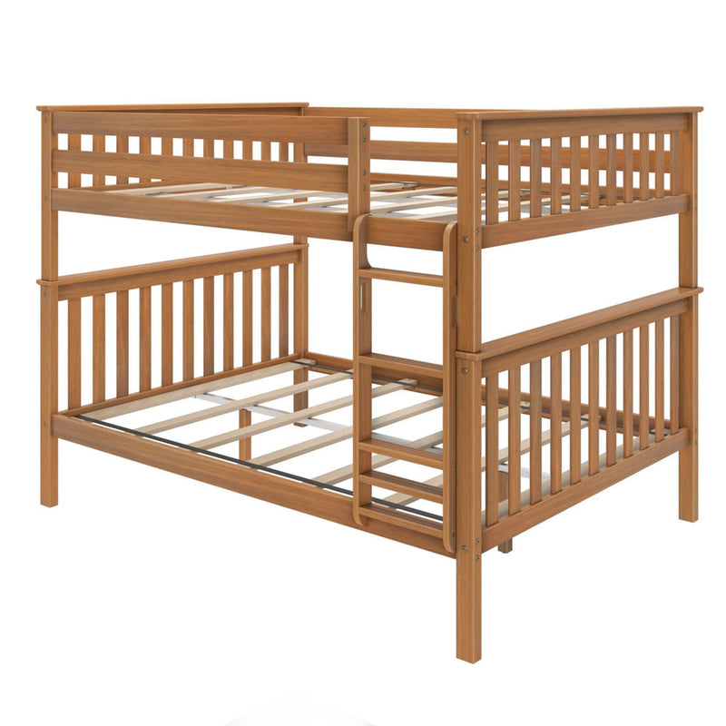 Wooden twin bunk bed frame with ladder, ideal for kids' bedroom furniture.
