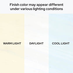 Comparison of finish color under warm light, daylight, and cool light conditions.