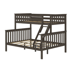 Wooden twin over full bunk bed with ladder in dark finish.