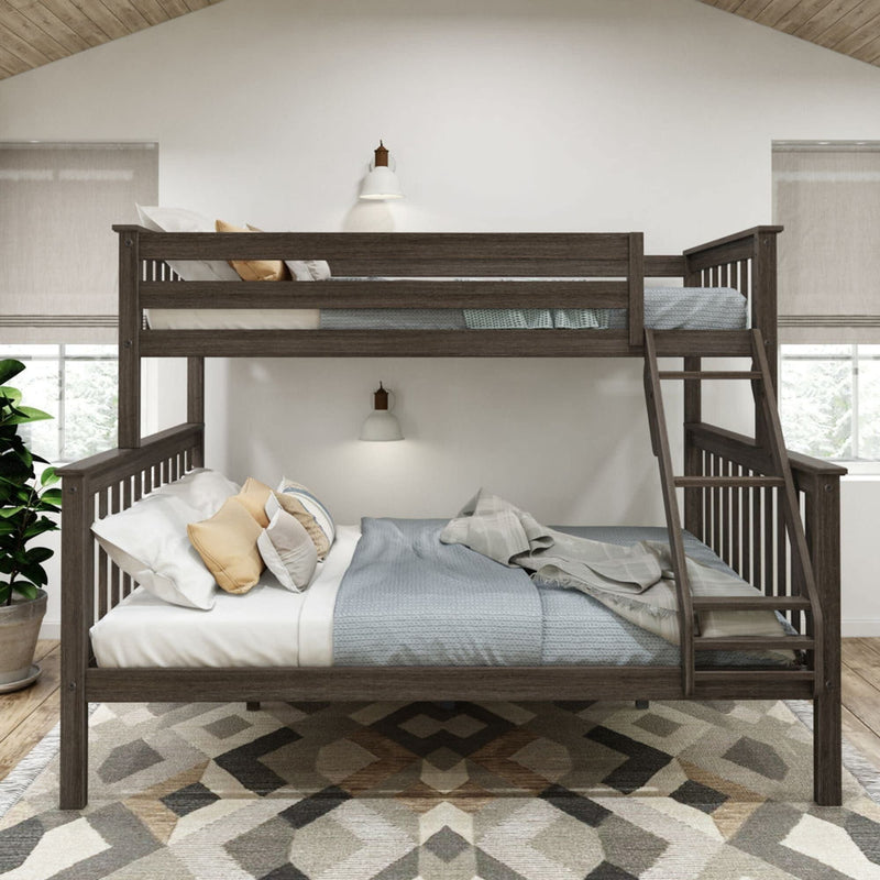 Contemporary wooden bunk bed with cozy bedding in a stylish modern bedroom setting.