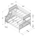 Isometric assembly diagram of a wooden bunk bed frame with ladder, guardrails, and annotated dimensions (85.5 in, 65 in, 64 in, 42.75 in, 36 in, 14.75 in, 13.5 in, 11.5 in) for accurate sizing and easy assembly