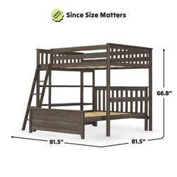 Wooden bunk bed with ladder showing dimensions of 81.5 inches length and 66.8 inches height.