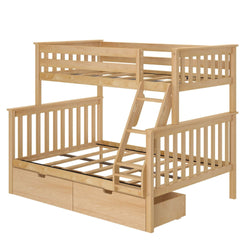 Stylish wooden bunk bed with ladder and storage drawers, perfect for maximizing space in children's or guest rooms.