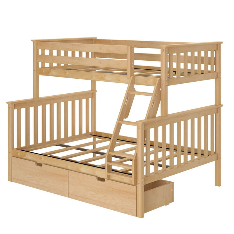 Stylish wooden bunk bed with ladder and storage drawers, perfect for maximizing space in children's or guest rooms.