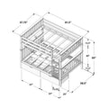 Line-drawing assembly diagram of a wooden twin-over-full bunk bed frame with slatted guardrails, built-in ladder and under-bed storage drawers, labeled with key dimensions (81.5" length, 58.5" width, 65" height) for product sizing and assembly.