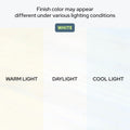 White color finish comparison under warm, daylight, and cool light conditions showing variation in appearance.