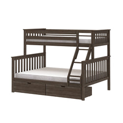 Wooden bunk bed with storage drawers and ladder, ideal for small spaces and kids' bedrooms.