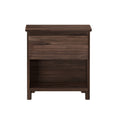Wooden nightstand with a single drawer and open shelf, perfect for bedroom storage and decor.
