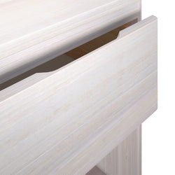 Close-up of a partially open wooden dresser drawer showing light wood grain texture.
