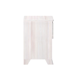 Side view of a minimalist white wooden file cabinet for home or office organization.